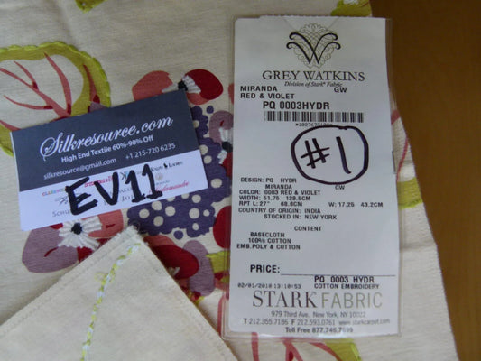 11 Ev11 Scalamandre Showroom Sample Square Miranda Red Violet Purple Cotton Embroidery Floral #1 MSRP USD646/Yard