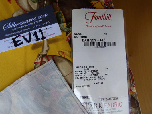 13 Ev11 Scalamandre Showroom Sample Square Dara Saffron Yellow Blue Red Elephant Cotton Print