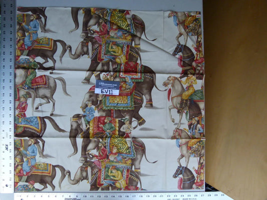 17 Ev11 Scalamandre Showroom Sample Square Dara White Blue Red Elephant Cotton Print