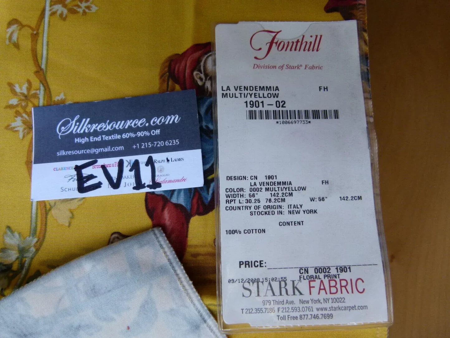 18 Ev11 Scalamandre Showroom Sample Square La Vendemmia Multi Yellow Monkey Fun Cotton Print