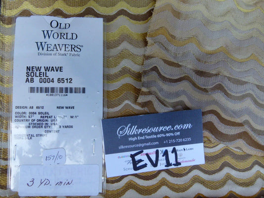 23 Ev11 Scalamandre Showroom Sample Square New Wave Soliel Gold Yellow Tan 100%silk Wavy Stripe #1