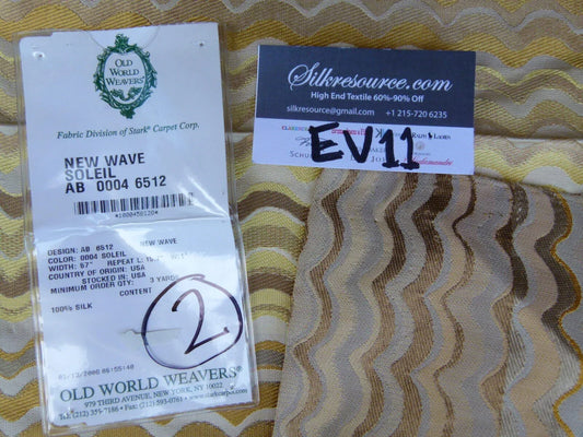 24 Ev11 Scalamandre Showroom Sample Square New Wave Soliel Gold Yellow Tan 100%silk Wavy Stripe #2