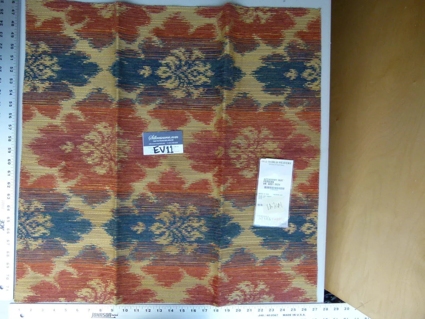 26 Ev11 Scalamandre Showroom Sample 34"x26" Academy Ikat Persian Blue Tan Red Woven #1