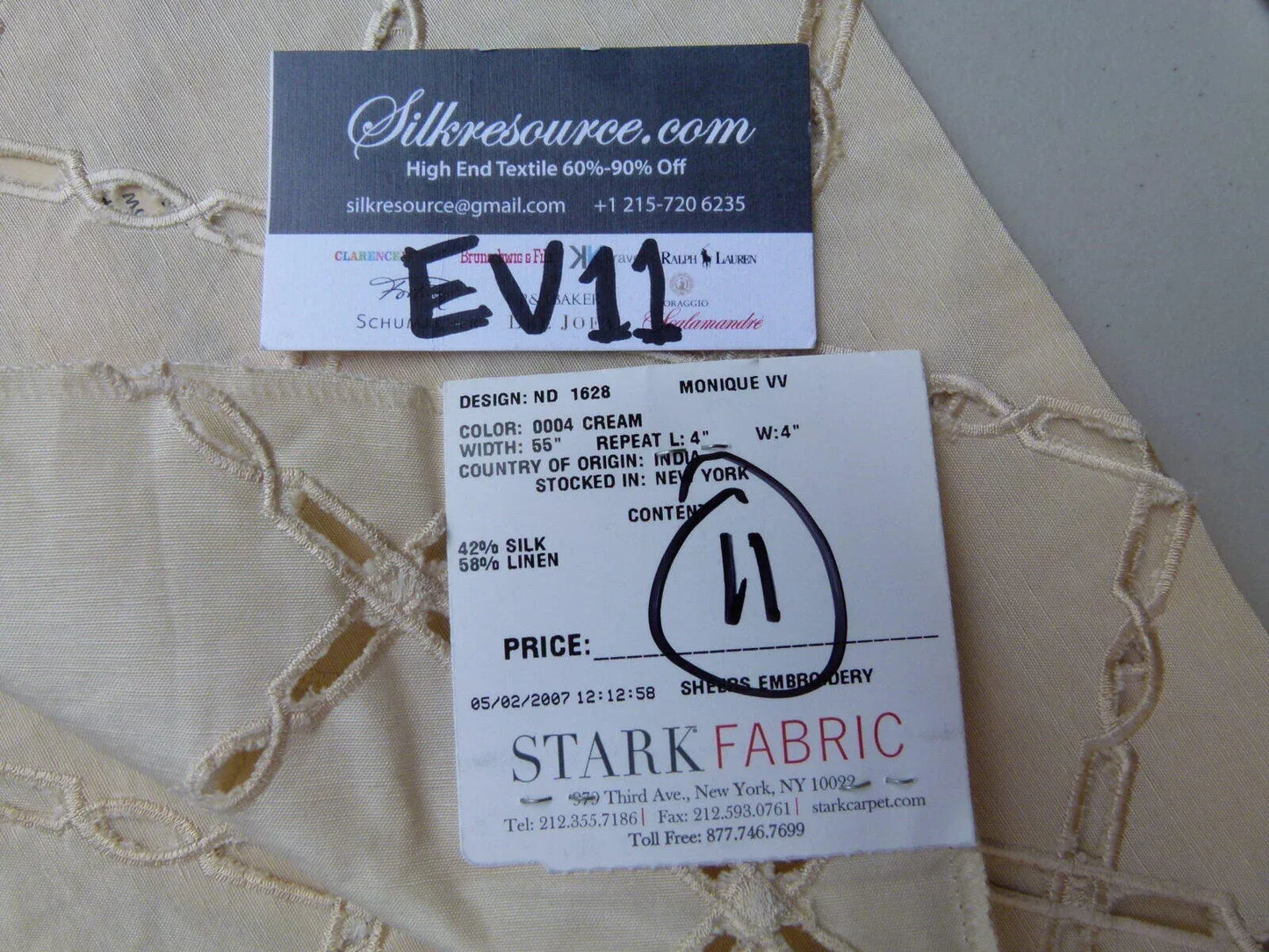 29 Ev11 Scalamandre Showroom Sample 35"x26" Monique Vv Cream Silk Linen Embroidery Diamond Sheer Per Piece