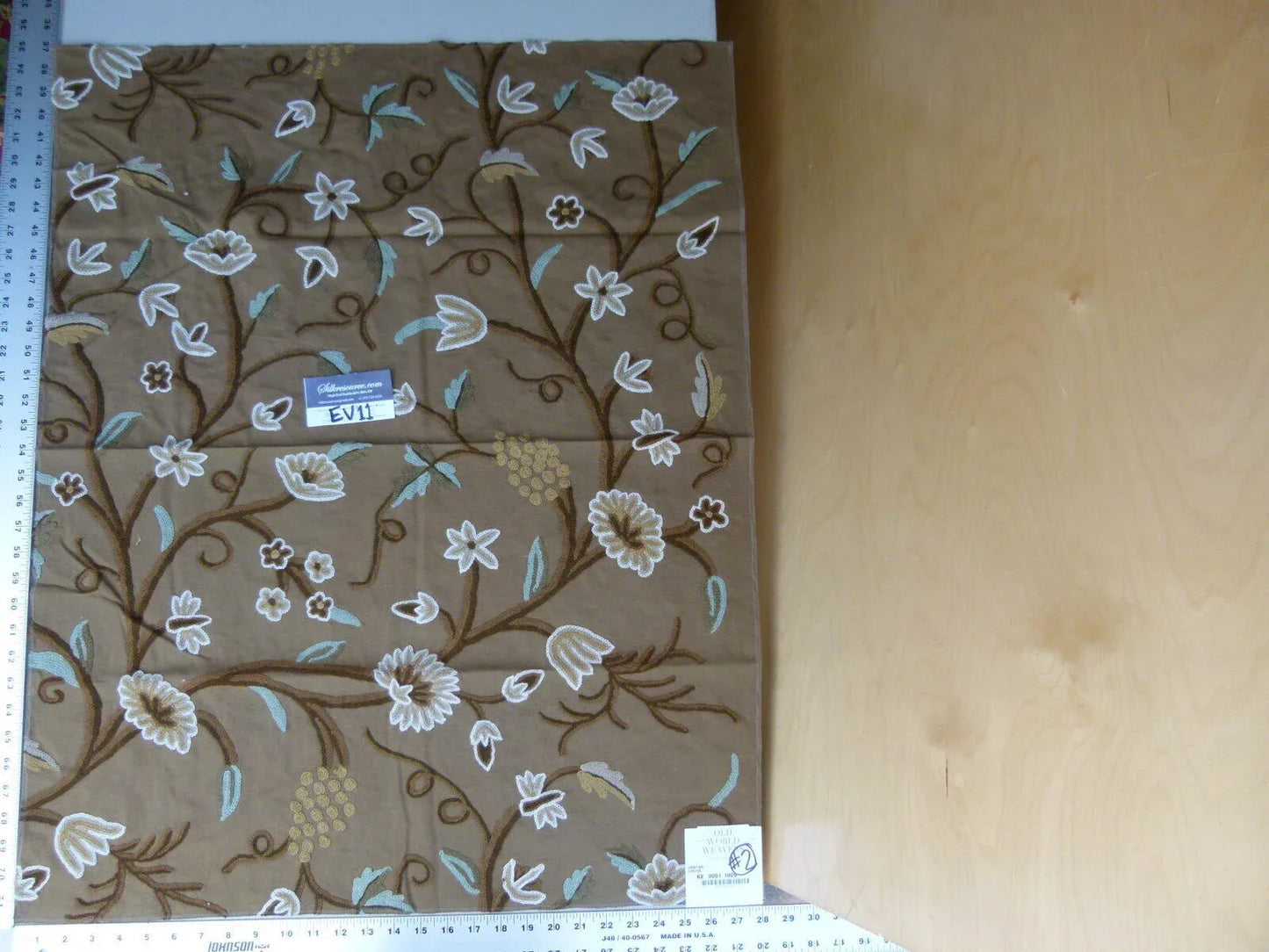 32 Ev11 Scalamandre Showroom Sample 35"x28" Jantar Cocoa Brown Green Floral Crewel Embroidery Cotton Wool #2