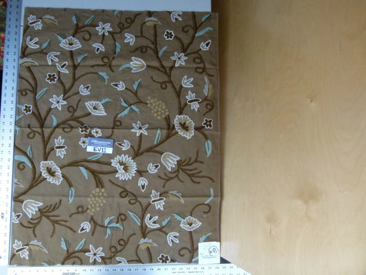 38 Ev11 Scalamandre Showroom Sample 35"x28" Jantar Cocoa Brown Green Floral Crewel Embroidery Cotton Wool #8
