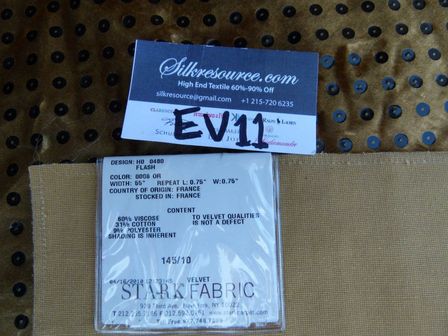 50 Ev11 Scalamandre Showroom Sample Square Flash Golden Brown Velvet Black Sequins