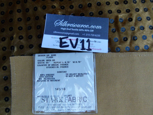 50 Ev11 Scalamandre Showroom Sample Square Flash Golden Brown Velvet Black Sequins