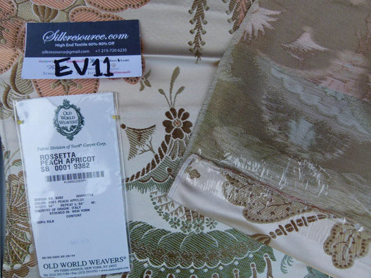 52 Ev11 Scalamandre Showroom Sample Square Old World Weavers Rossetta Peach Apricot Cream 100% Silk Floral #1 MSRP USD1200/Y