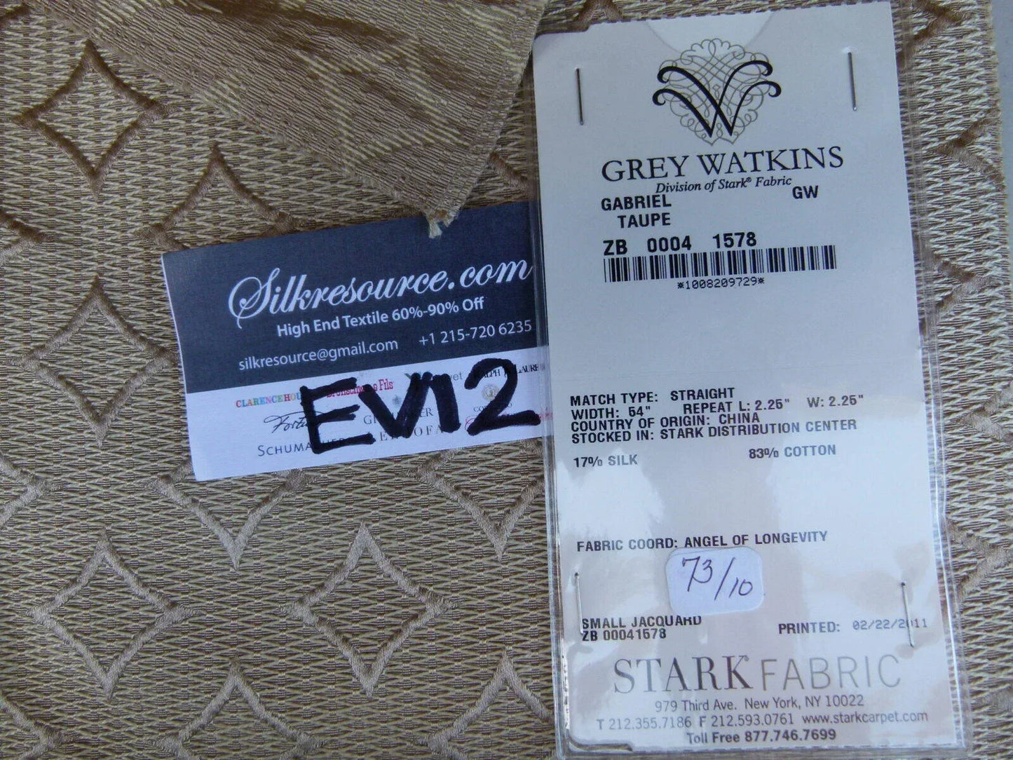 13 Ev12 Scalamandre Showroom Sample Square Gabriel Taupe Tan Cotton Silk Geometric Jacquard Solid