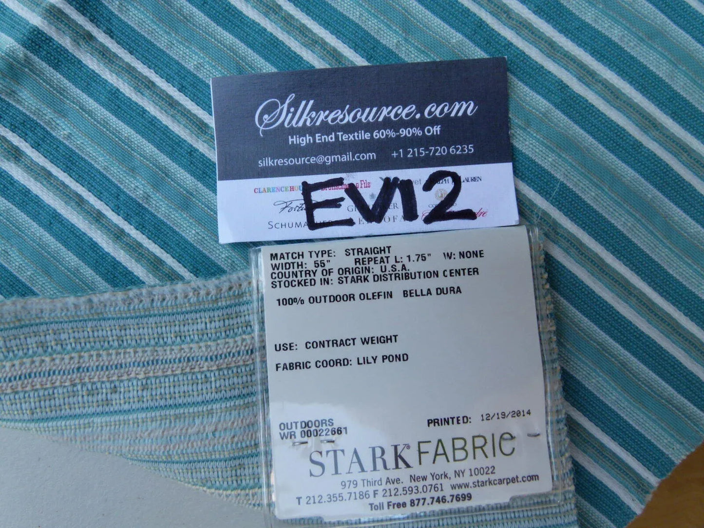 29 Ev12 Scalamandre Showroom Sample Square Steps Beach Turquoise Blue Woven Stripe