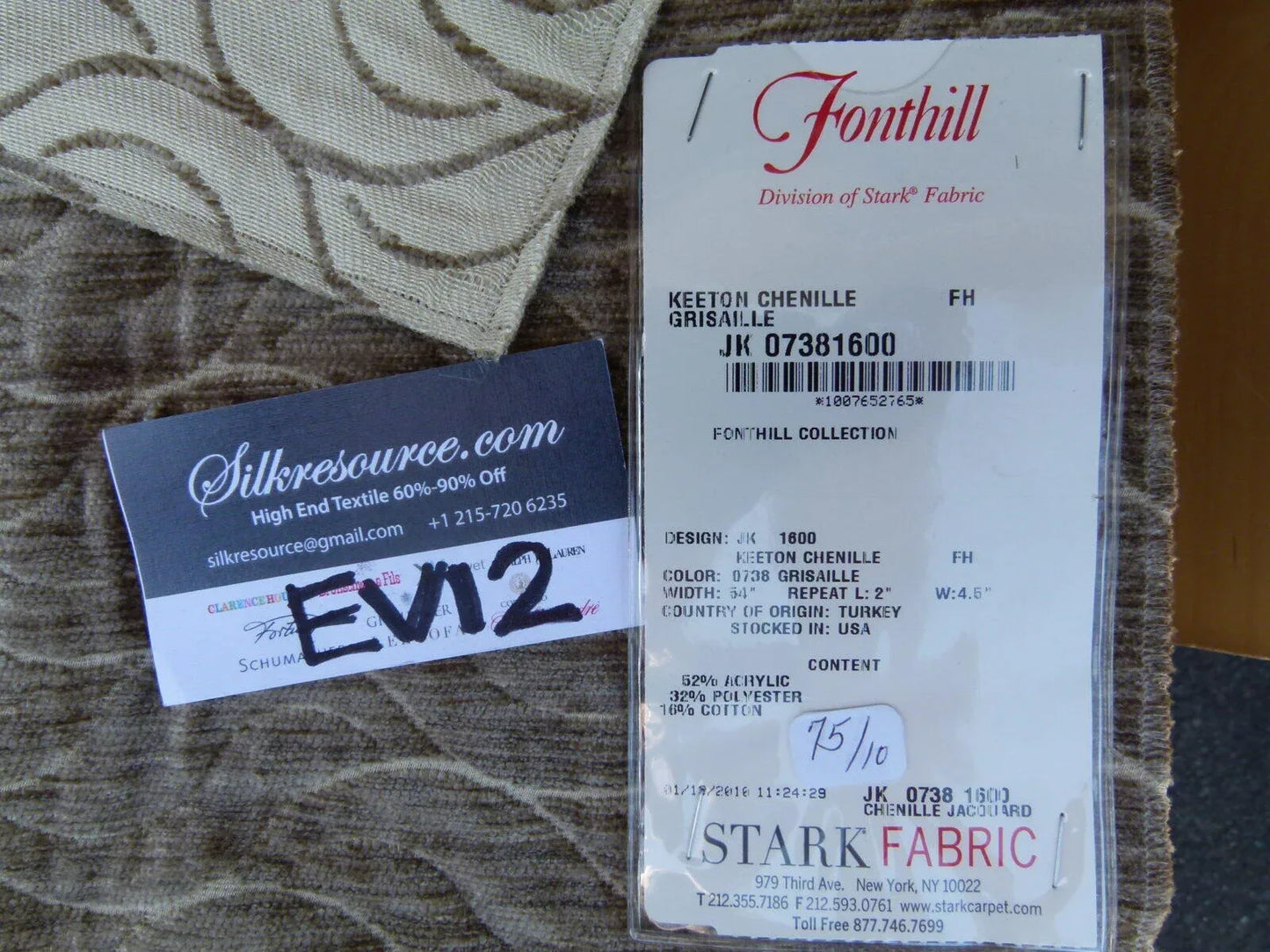 30 Ev12 Scalamandre Showroom Sample Square Keeton Chenille Grisaille Brown Tan Wave Reversible