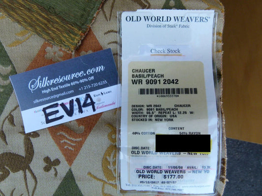 2 Ev14 Scalamandre Sample Square Chaucer Basil Peach