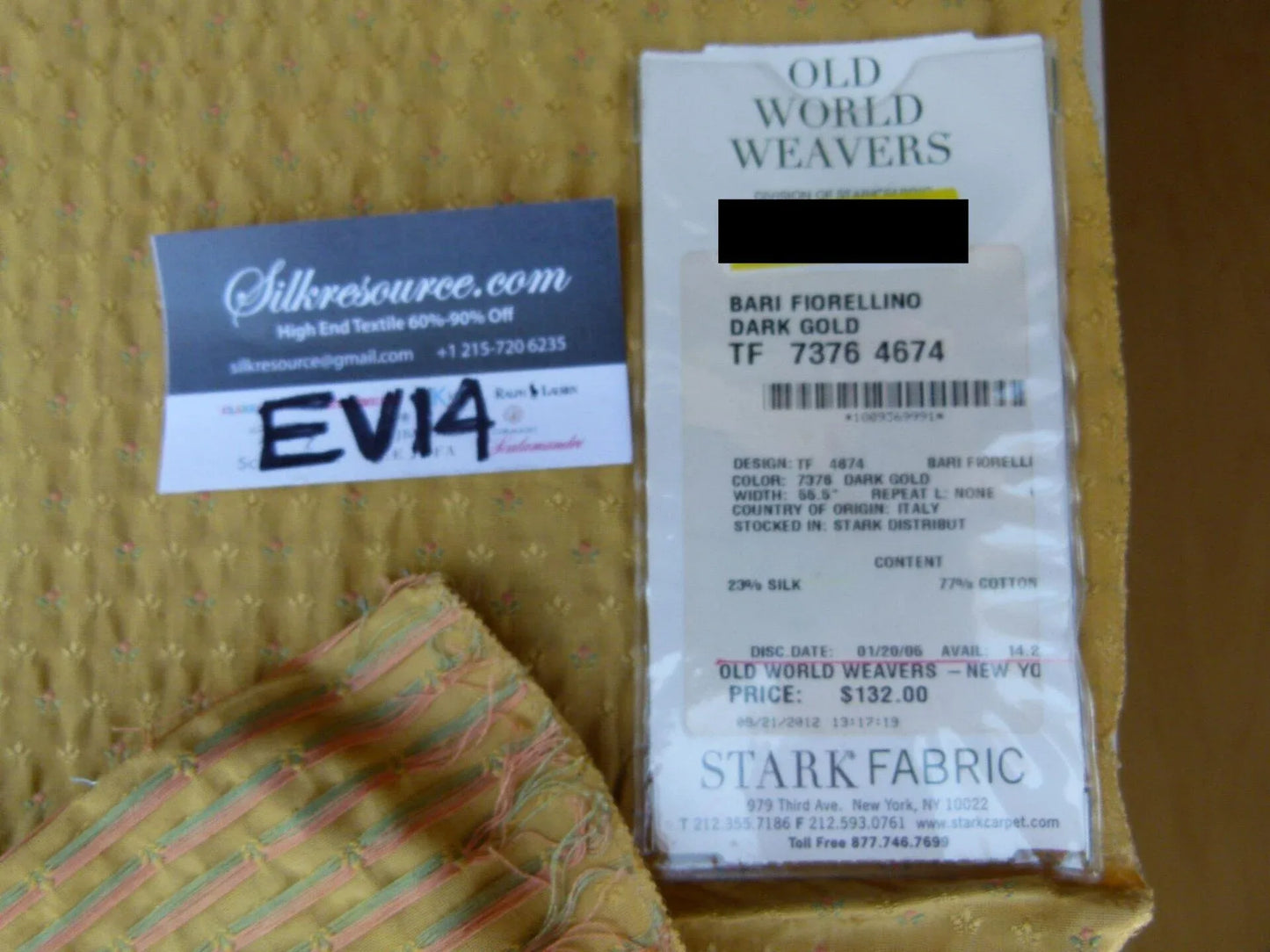 11 Ev14 Scalamandre Sample Square Bari Fiorellino Historical SIlk Small Floral Dark Gold