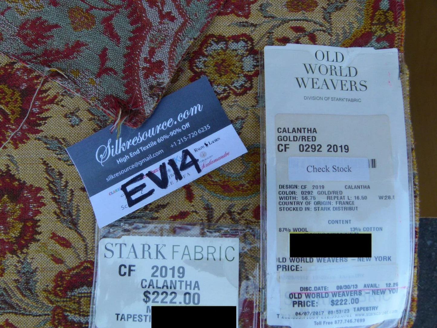 19 Ev14 Scalamandre Sample Square Calantha Gold Red