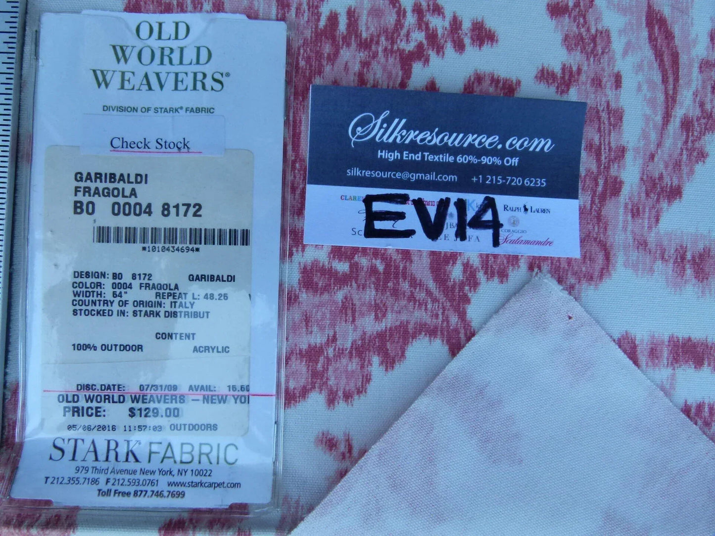 29 Ev14 Scalamandre Sample Square Garibaldi Fragola