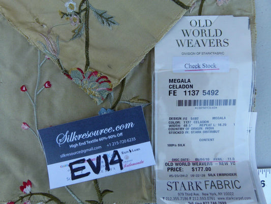 41 Ev14 Scalamandre Sample Square Megala Silk Celadon