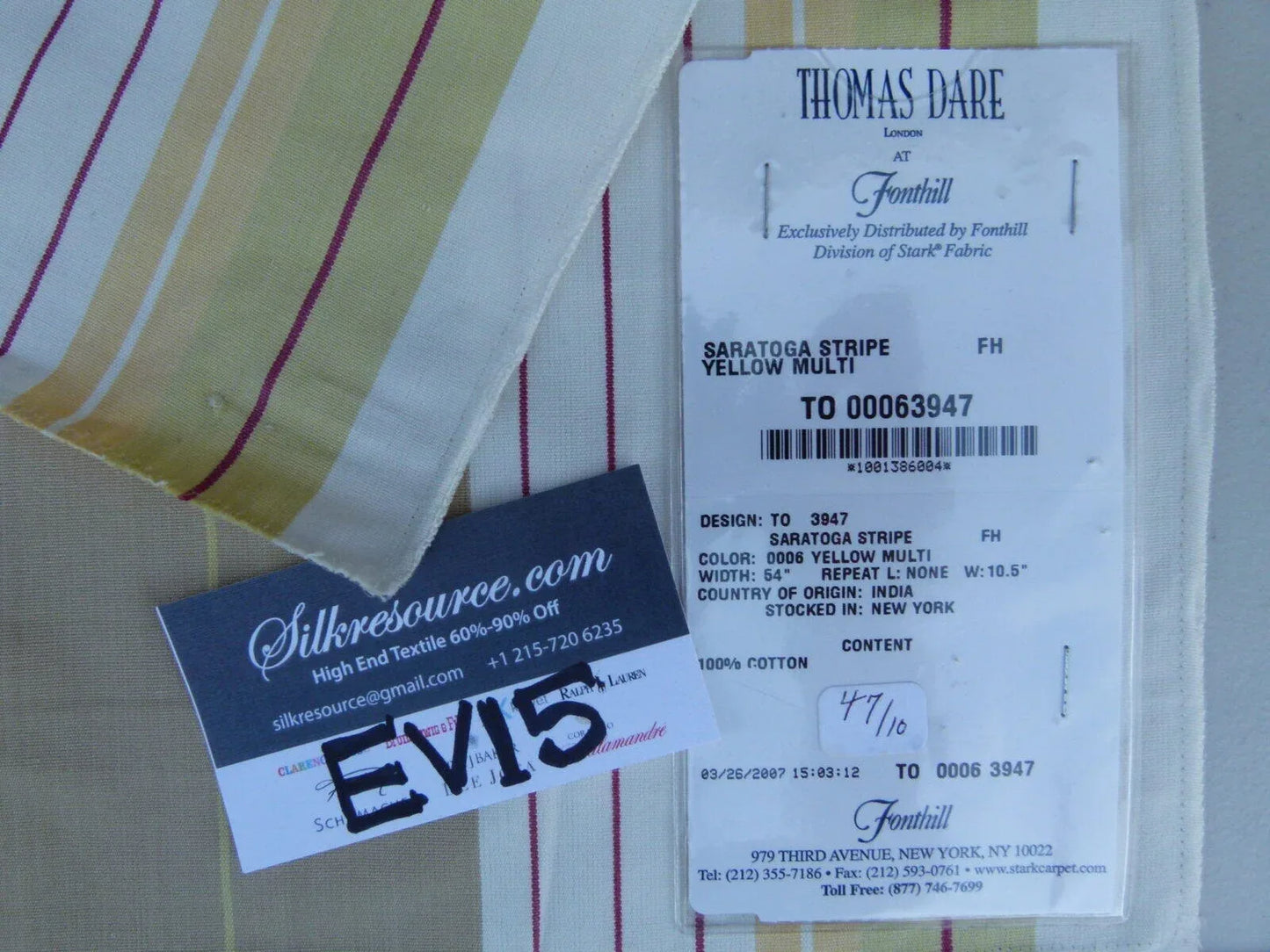 28 Ev15 Scalamandre Showroom Sample Square Fonthill Saratoga Stripe Yellow Multi Cotton Reversible