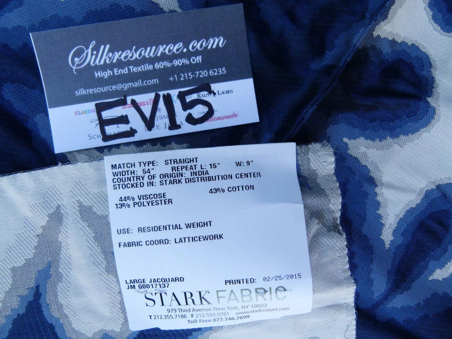 34 Ev15 Scalamandre Showroom Sample 35"x26" Misterioso Sapphire Blue Abstract Floral Print