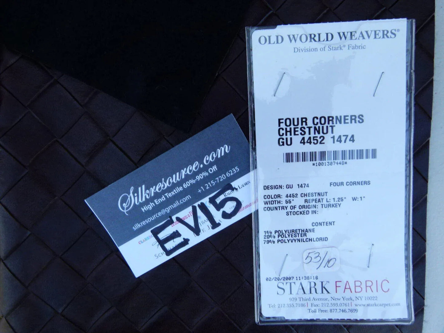 62 Ev15 Scalamandre Showroom Sample Square Four Corners Chestnut Black Brown Poly Vinyl Geometric