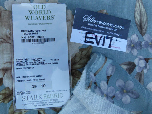 3 Ev17 Scalamandre Sample Square 1.2 Yards Roseland Cottage Bluestone Blue White Green