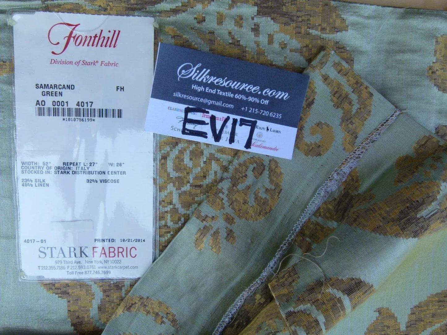 6 Ev17 Scalamandre Sample Square Samarcand Green Yellow