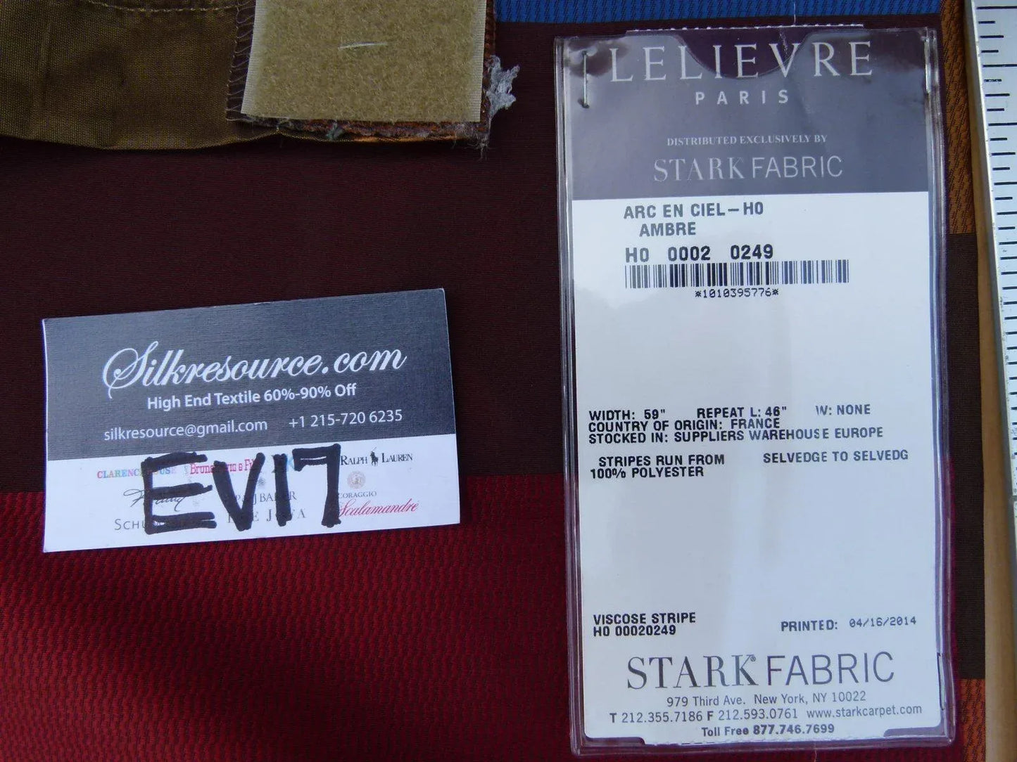 27 Ev17 Scalamandre Lilievre Paris France Sample Square Arc En Ciel In Ambre 2yds Stripes Jacquard MSRP USD 500+/Y