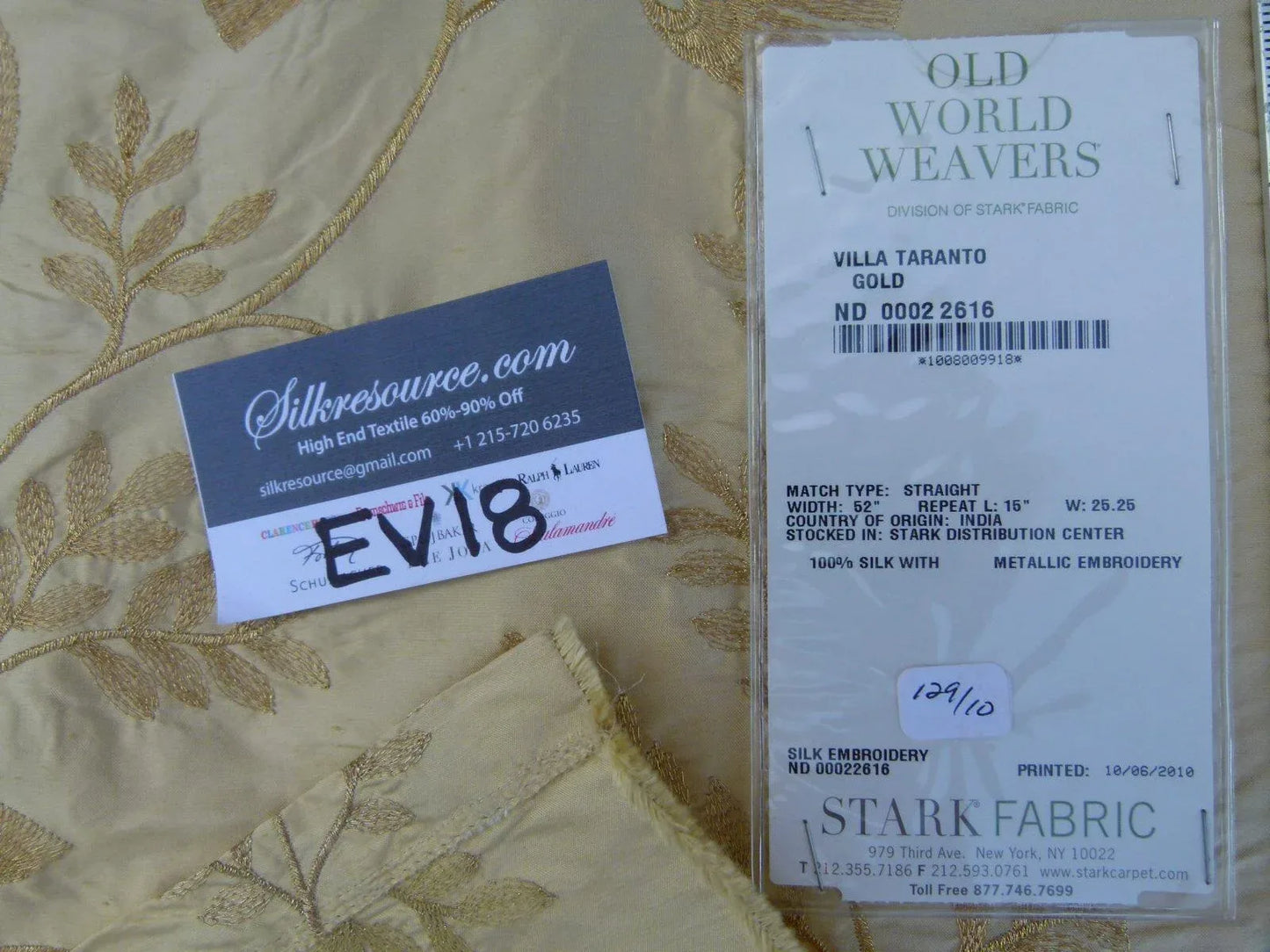 5 Ev18 Scalamandre 1.2y Villa Taranto Gold Floral Silk Metallic Embroidery