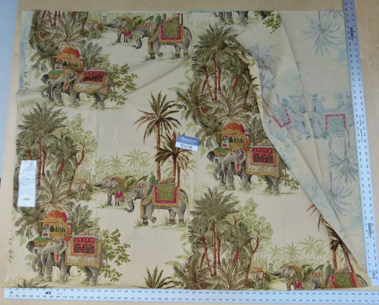 8 Ev18 Scalamandre 2.4y Gadi Beige Tropical Elephant Cotton Print Italy