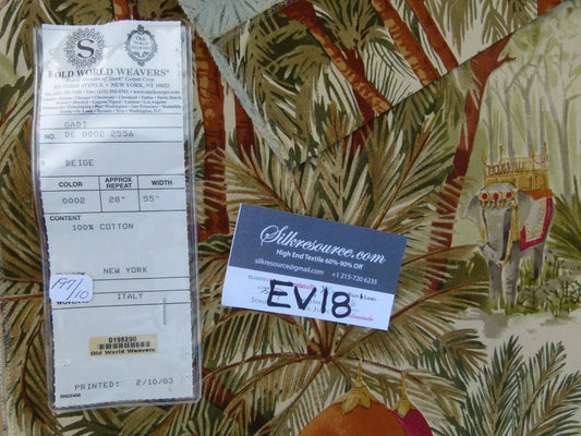 8 Ev18 Scalamandre 2.4y Gadi Beige Tropical Elephant Cotton Print Italy