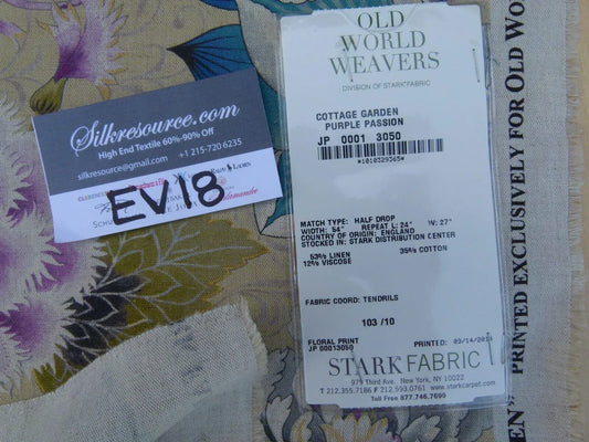 10 Ev18 Scalamandre 1.2y Cottage Garden Purple Passion Exotic Flower Linen Blend Print