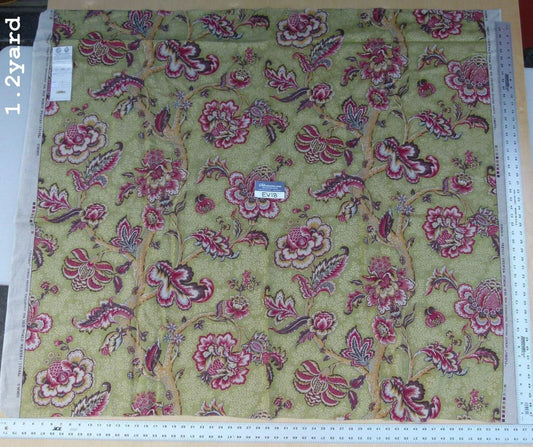 11 Ev18 1.3y Scalamandre Padma Peridot Cherry Green Red Linen Floral Tree Print Italy