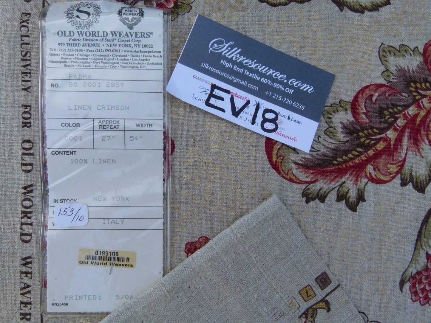 12 Ev18 1.2y Scalamandre Padma Crimson Red Beige Linen Floral Tree Print Italy