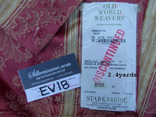 13 Ev18 Scalamandre 2.4y Simonetta Rose Red Bemberg Damask Traditional Stripe MSRP USD 306/Y