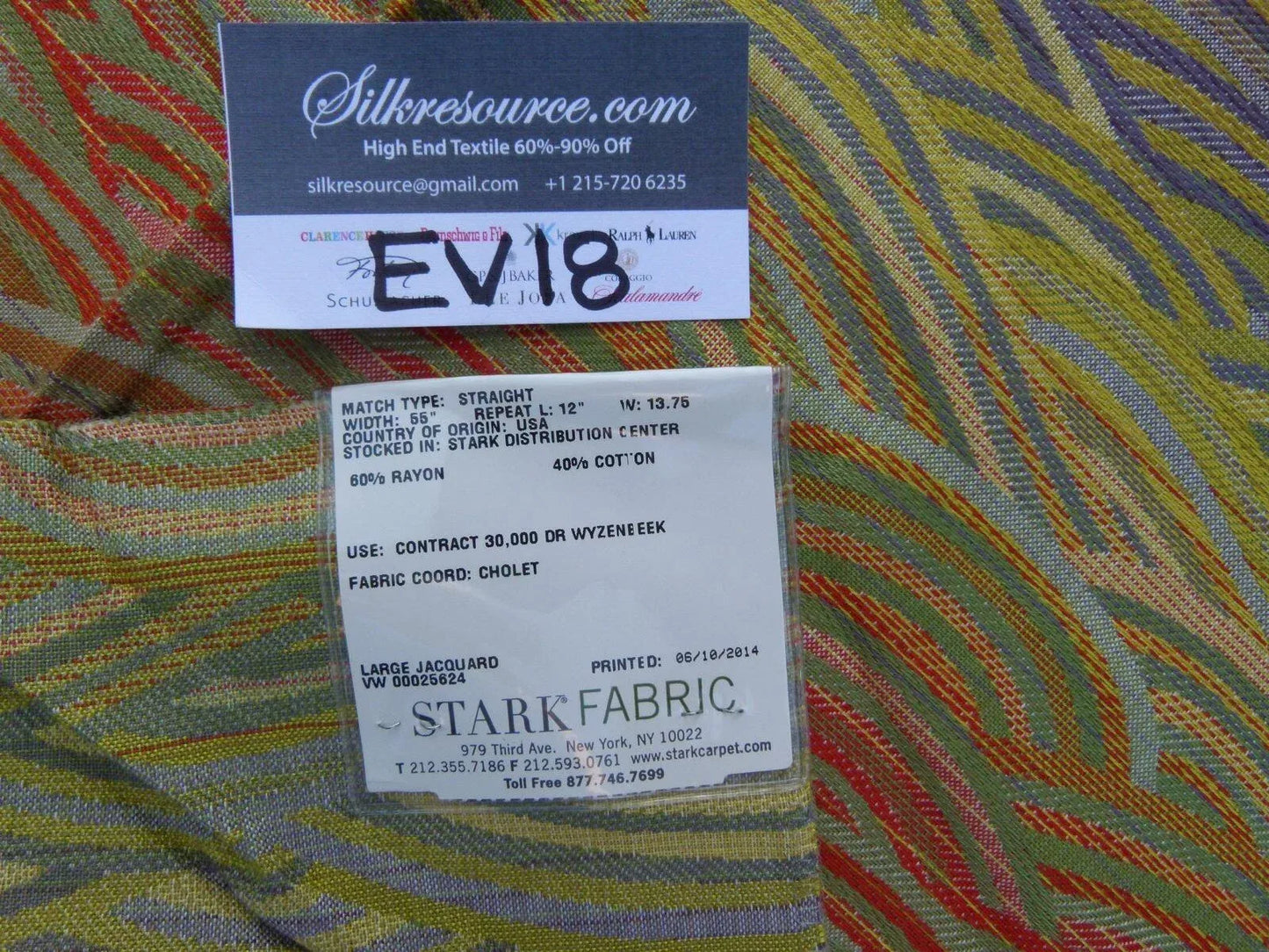 18 Ev18 Scalamandre 26"x26" Koi Pond Moss Flame Red Blue Gold Jacquard Wave