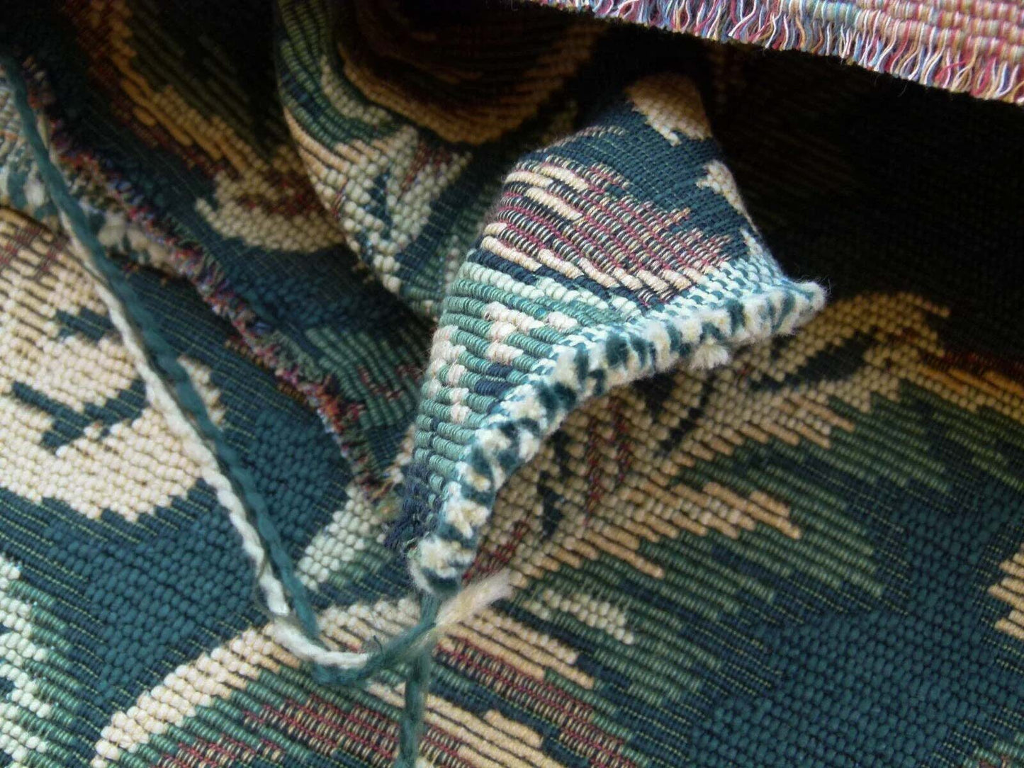 Scalamandre Amadeus Green Grey Watkins Woven Heavy Cotton Tapestry Feather Fern Foliage Leaf Green Gold MSRP USD 188/Y