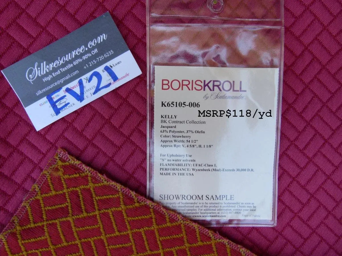 14 Ev21 Scalamandre Kelly Bk Contract Collection Jacquard Strawberry MSRP USD 118/yard