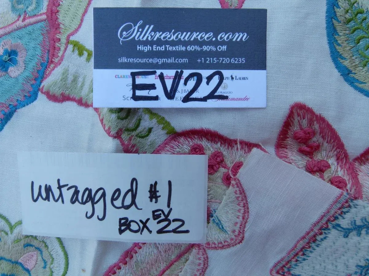 21 Ev22 Scalamandre Special Embroidery Pieces Pink, Green Blue And White Flower/leaves