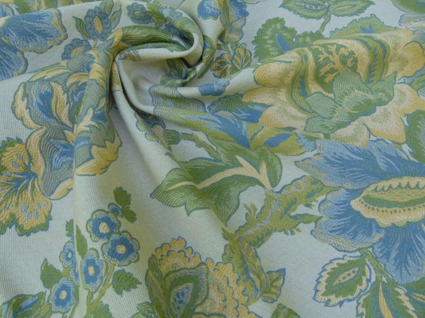 0.6 Yards Young Lampas Blue Green Tree Peony Viscose 453b