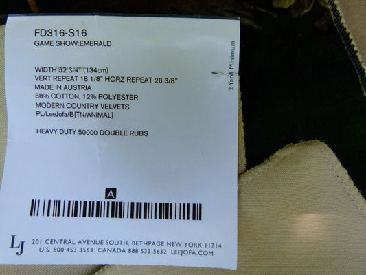 By Yard Lee Jofa Mulberry Home Game Show Emerald Green Velvet Duck Bird Waterfowl MSRP USD 444/Y