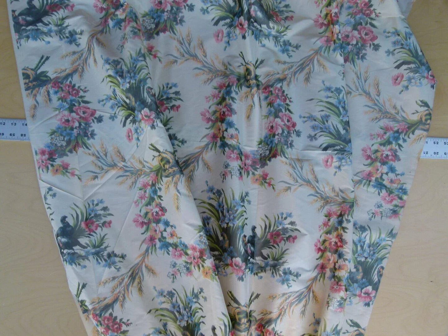 2.4y Scalamandre Les Perdrix Partridge Multi On Creme Floral Bird Silk Warp Print France MSRP USD 2500/Y