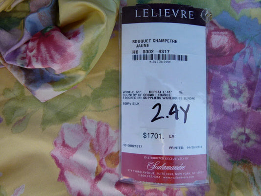 2.4y Scalamandre Banquet Champetre Juane Yellow Silk Floral Warp Print France MSRP USD 1701/Y