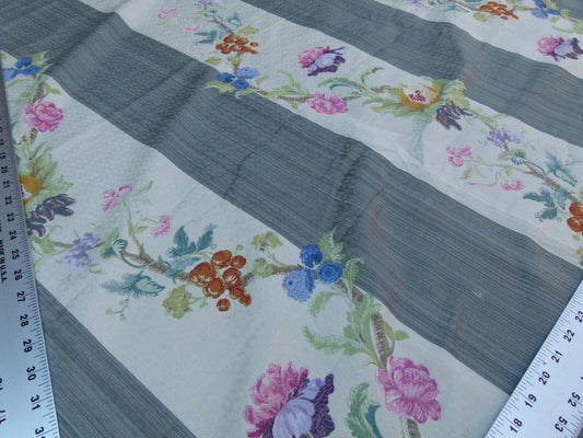 2.2y Scalamandre Colony Ravello Grigio Grey Cream Pink Purple Green Red Floral Fruit Woven Stripe MSRP USD 390/Y