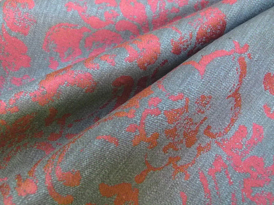 Scalamandre Agios Damask Red On Brown Magnificent Renaissance Damask Fil Coupe Old World Weavers MSRP USD 296/Y
