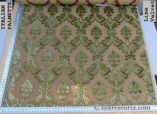 Scalamandre Italian Palmett Lime Green Palm Motif Silk Velvet Decadent Damask MSRP USD 650/Y