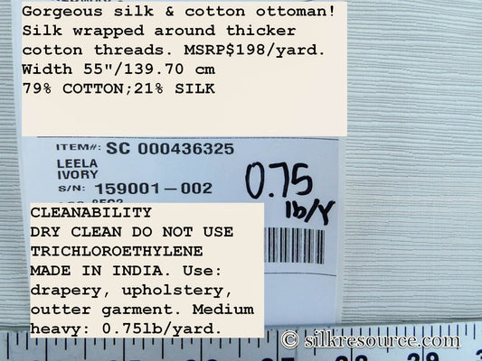 Scalamandre Leela Ivory White Silk Ottoman MSRP USD 198/Yard
