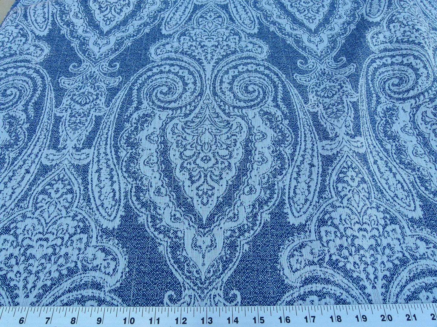 Scalamandre Harwich Port Indigo Outdoor Classic Damask Old World Weavers Fabric Blue & White MSRP USD 270/Y