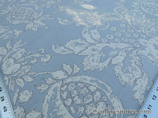 Scalamandre Padua Blue ecru Classic Pomegranates Hand Printed Linen in U.S. MSRP USD 174/y
