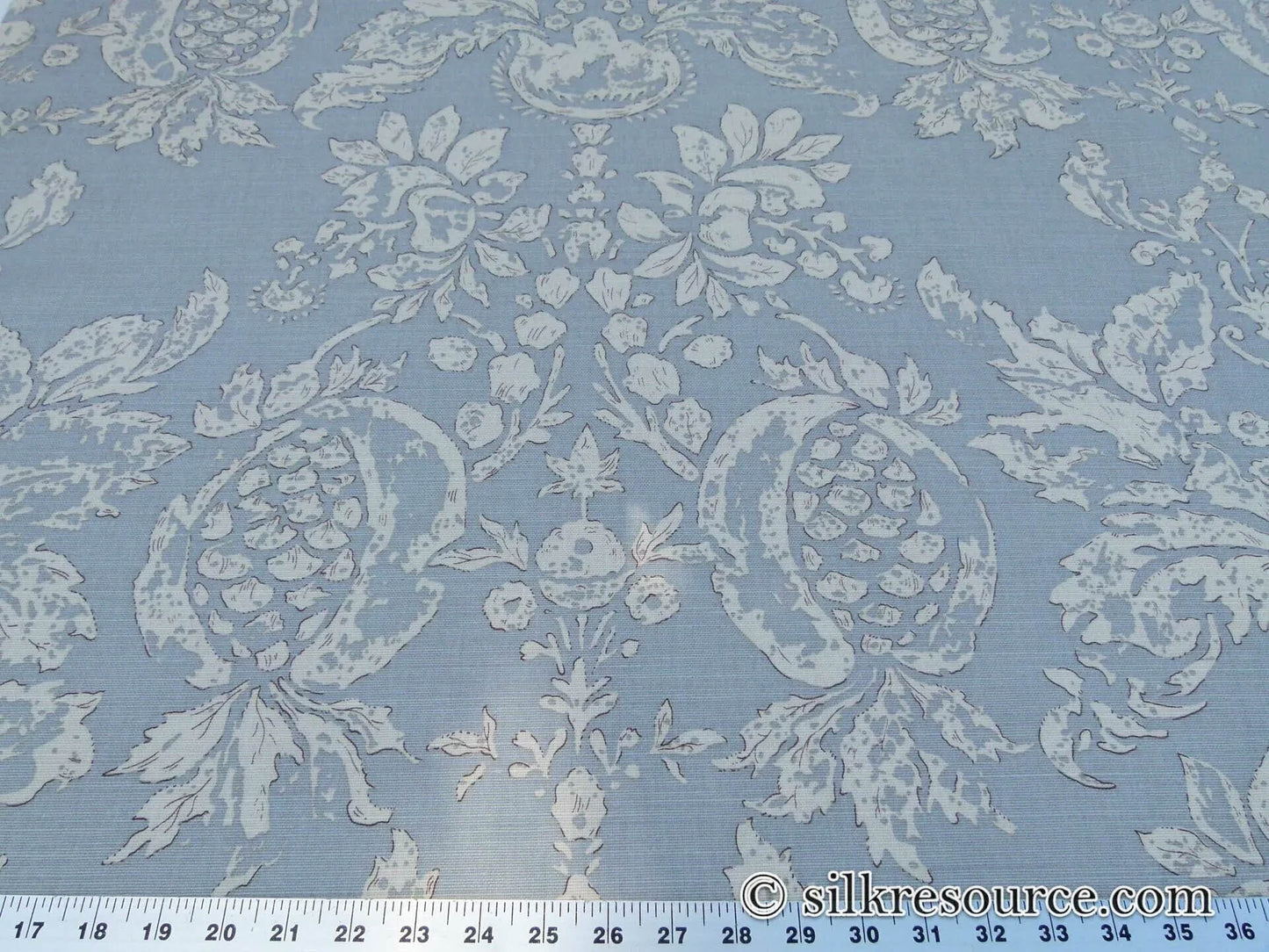 Scalamandre Padua Blue ecru Classic Pomegranates Hand Printed Linen in U.S. MSRP USD 174/y
