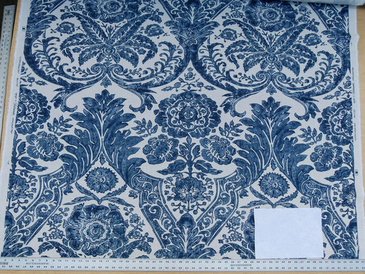 Scalamandre Luciana Damask Linen Print Denim Damask Print Blue White MSRP USD 346